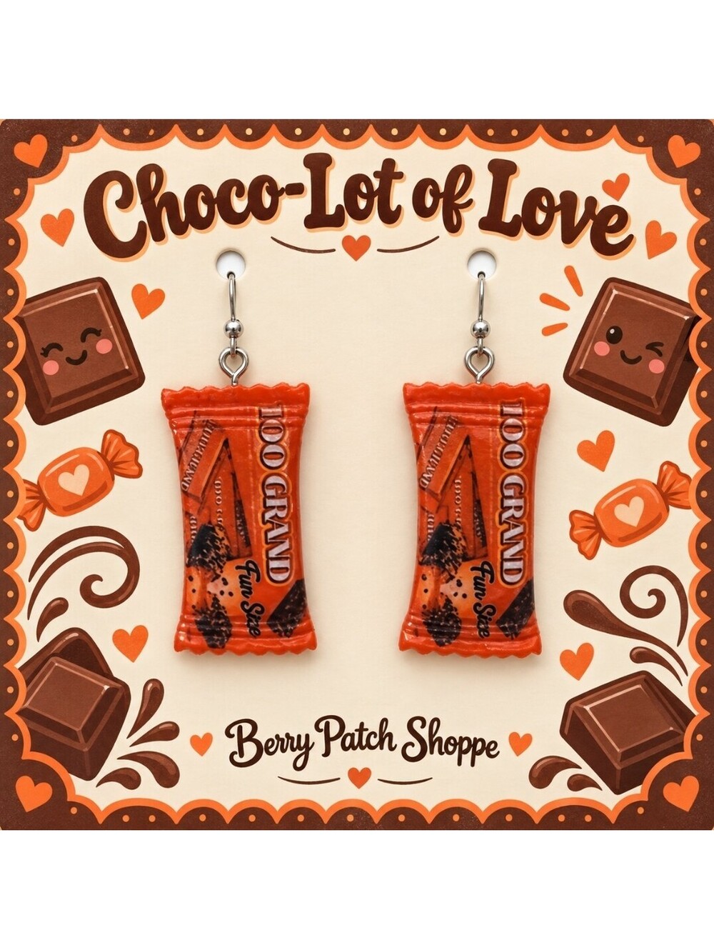 Fun Jewelry Mini 100 Grand Chocolate Candy Bar Novelty Hypoallergenic Earrings